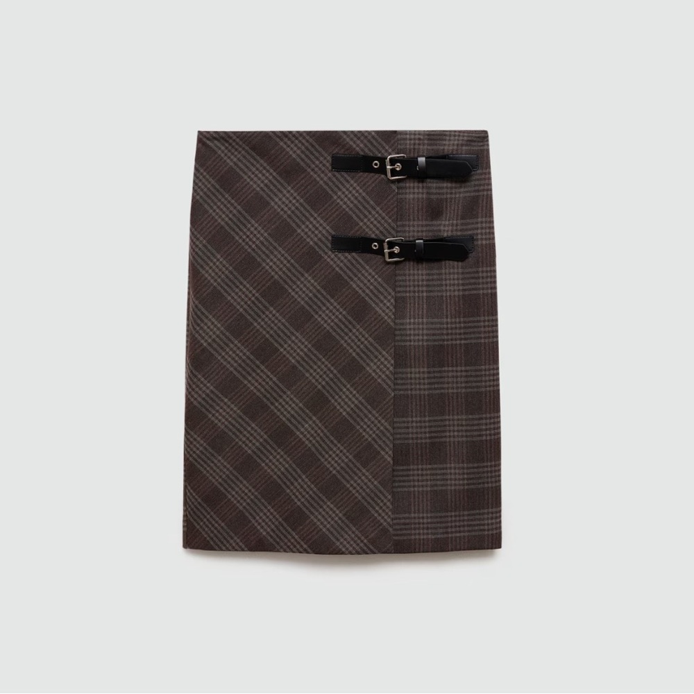 Mango Check Skirt with Double Belt
